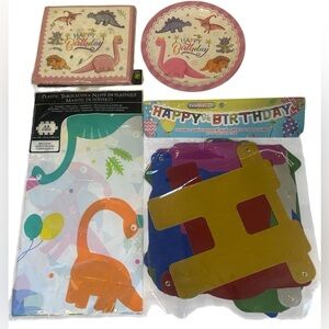 DINOSAUR BIRTHDAY PARTY DECORATIONS NEW NAPKINS PLATES BANNER TABLE CLOTH